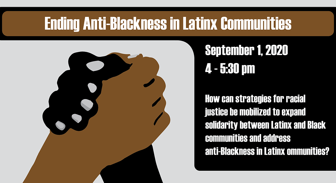 Black and Brown hands clasped below text with the title of the event