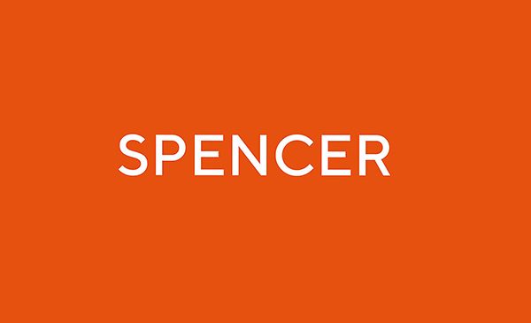 Logo with Spencer text in white on orange background
