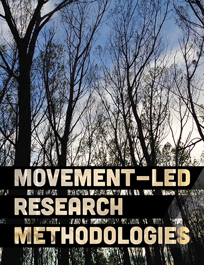 silhouettes of trees beneath a blue sky with Movement-led Research Methodologies text in the foreground