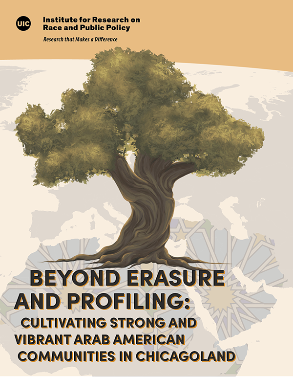This cover shows an olive tree drawing in the center with a map of the middle east behind the tree and under the tree is the title of the report. Above the tree is the IRRPP logo in black.
