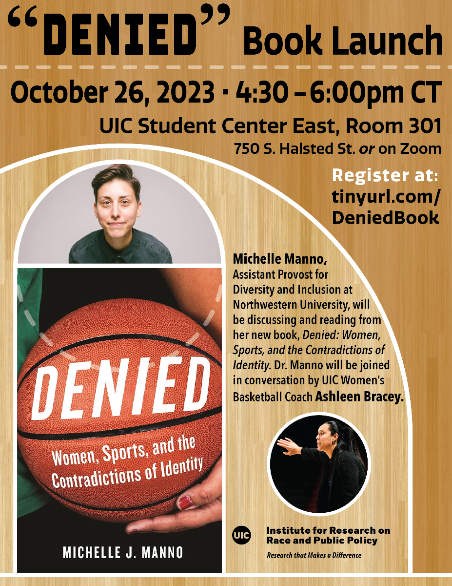 light gold background with the name of the book at the top followed by the title of the event in a light gold background, the date, time, and registration information in black font, a photograph of the author in a circle next to an image of a basketball and a basketball court, and then text describing the presenter above a circle image of the presenter. The logo of the organizer is at the bottom right.