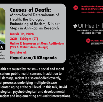 A black poster with the names of the sponsors on the top right. Top left is a grey rectangle is a photo of the speaker and his title to the left and on the right is the title of the talk, time, location, and how to register. Below the grey rectangle is a paragraph describing the talk and on the right of the image is a skull formed by triangles and circles that is disintegrating.
                  