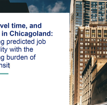 Top half of the cover of the research paper. There is a large white box on the left hand side where the title of the paper is found in blue. Behind that and across the page is an image of downtown Chicago.
                  